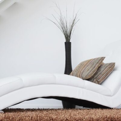 Two Pillows on White Leather Fainting Couch